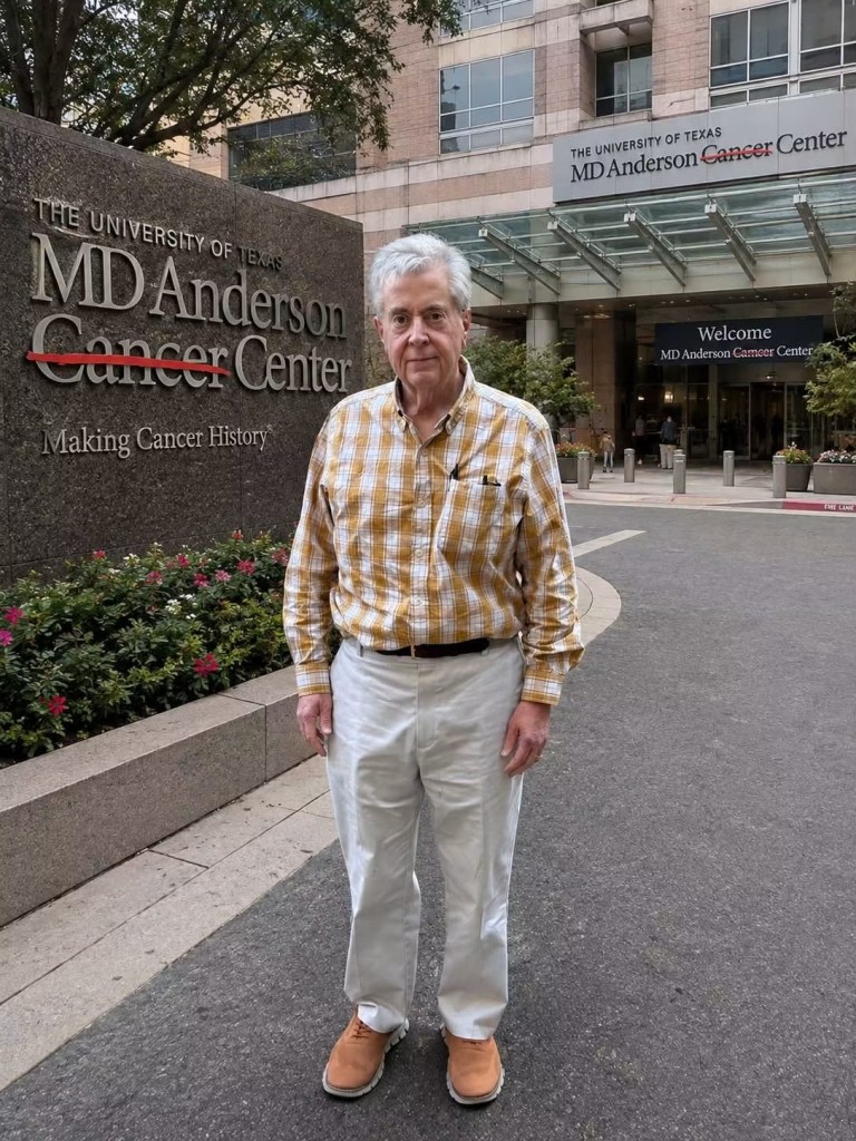 William Reed standing outside MD Anderson Cancer Center in Houston